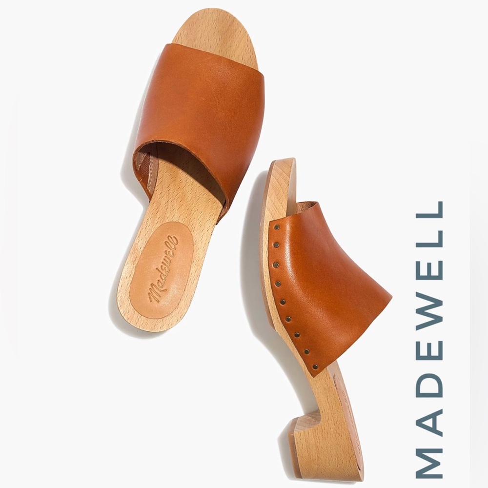 Madewell The Evelyn Slide Clog Wood Leather Size 10